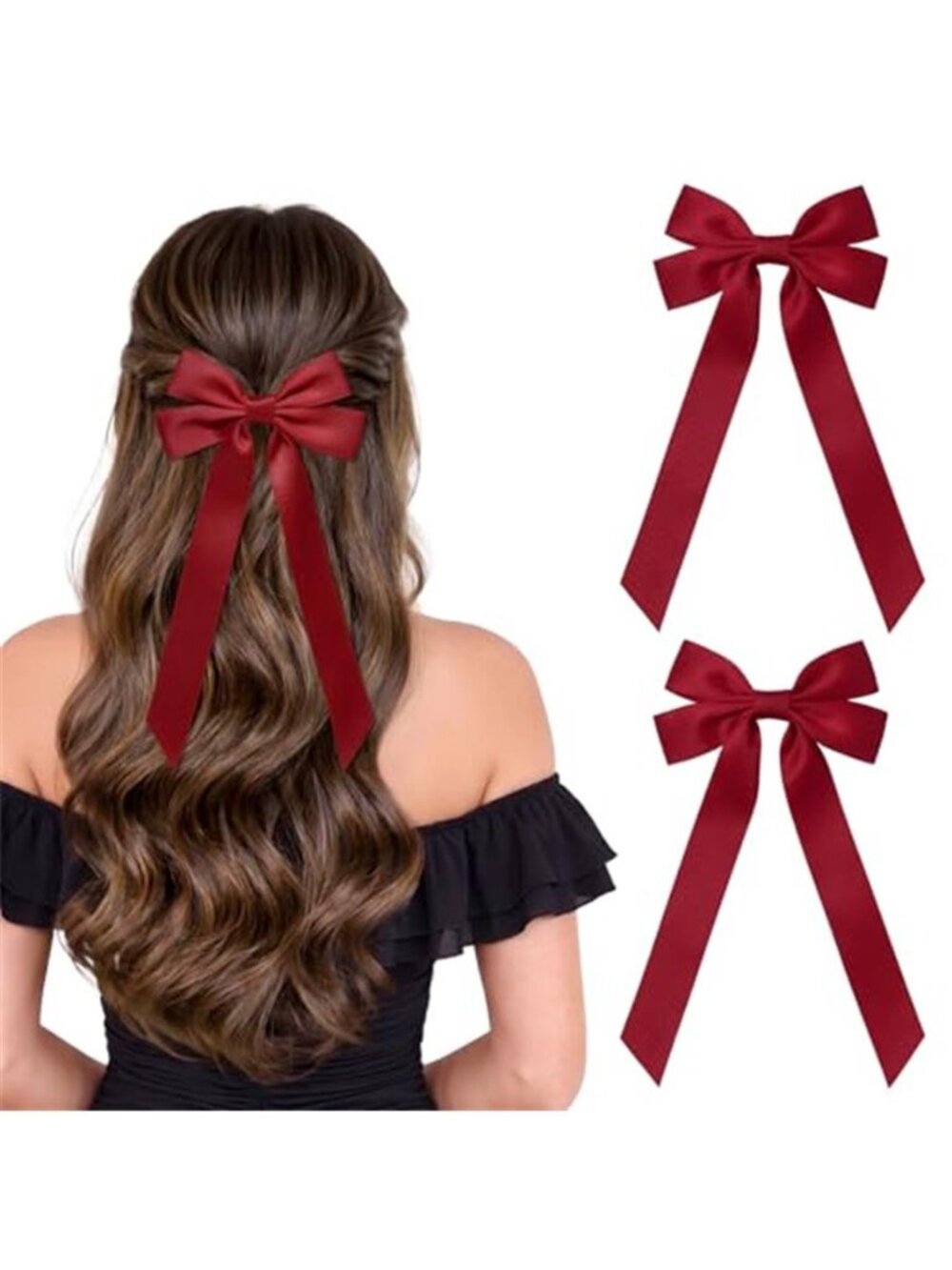 2PCS Pink Hair Bows, Large Ribbon Bow Hair Clips for Girls Women Cute Ponytail